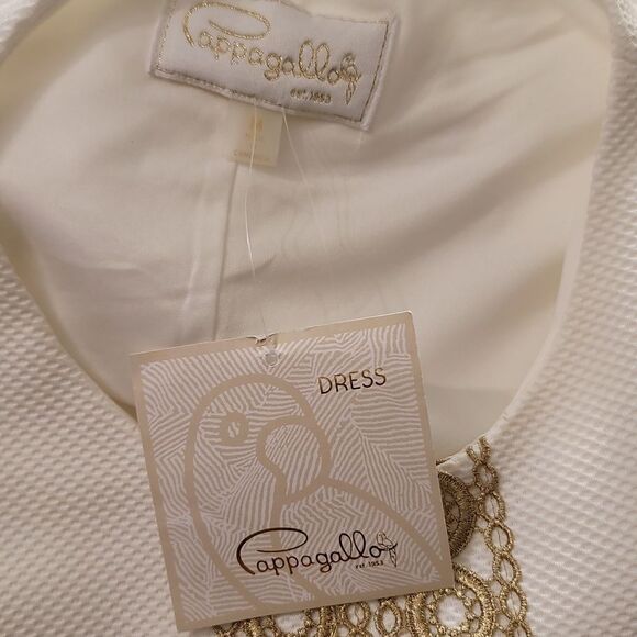 BRAND NEW PAPPAGALLO SLEEVELESS TEXTURED KNIT METALLIC GOLD LACE F TRIM DRESS - Picture 11 of 14